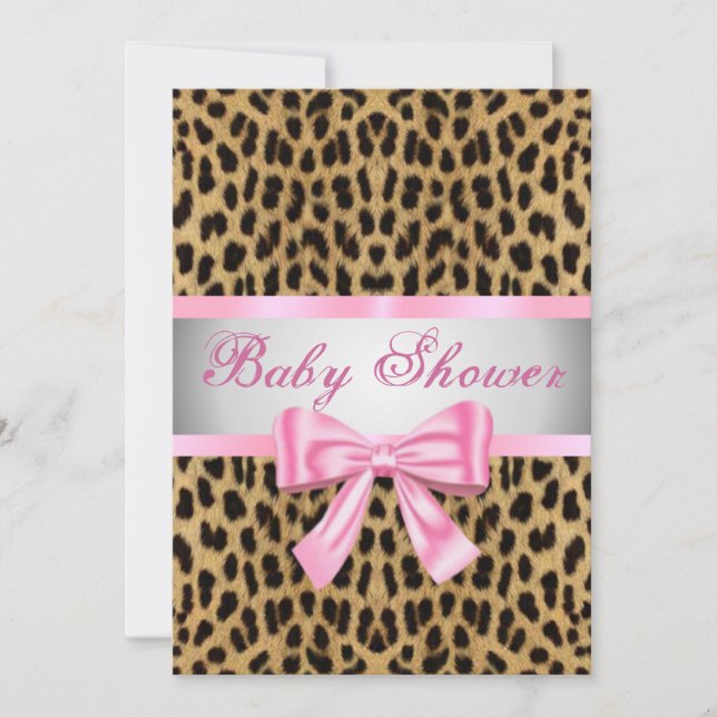 Leopard Print Pink Bow Baby Shower Invitation (Front)