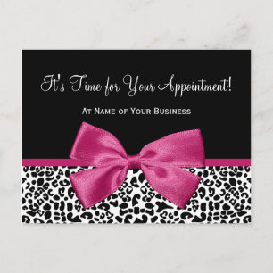 Leopard Print Pink Bow Salon Appointment Reminder Postcard