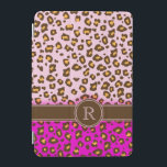 Leopard print pink brown monogram ipad cover<br><div class="desc">A unique leopard print style monogram case in bright pink and contrasting brown hues. A perfect gift for a teen girl or a fashionable female. Personalise this item with the initial of your choice. This example reads: R. This original case is designed by Sarah Trett.</div>