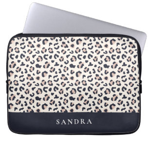 Leopard print pink custom name  laptop sleeve