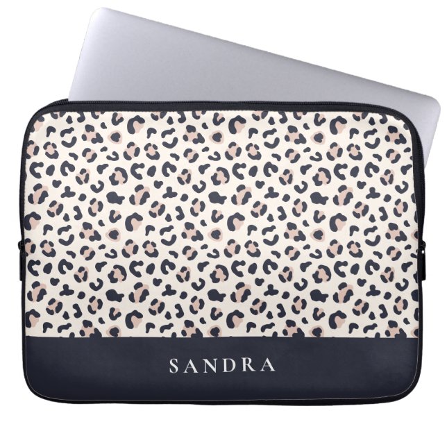 Leopard print pink custom name  laptop sleeve (Front)