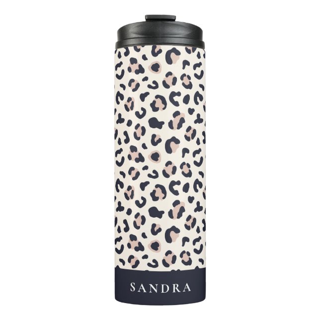 Leopard print pink custom name thermal tumbler (Front)