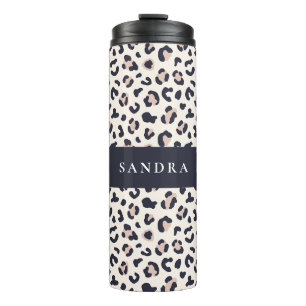 Leopard print pink custom name thermal tumbler