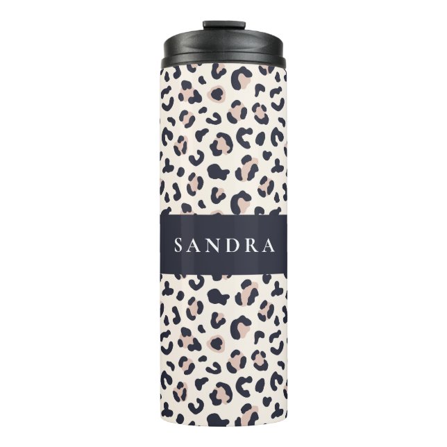 Leopard print pink custom name thermal tumbler (Front)