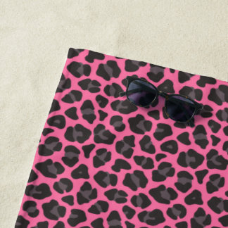Leopard Print Pink Grey Beach Towel
