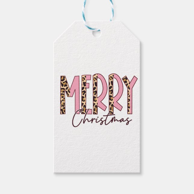 Leopard Print Pink Letter Merry Christmas Gift Tag (Front)