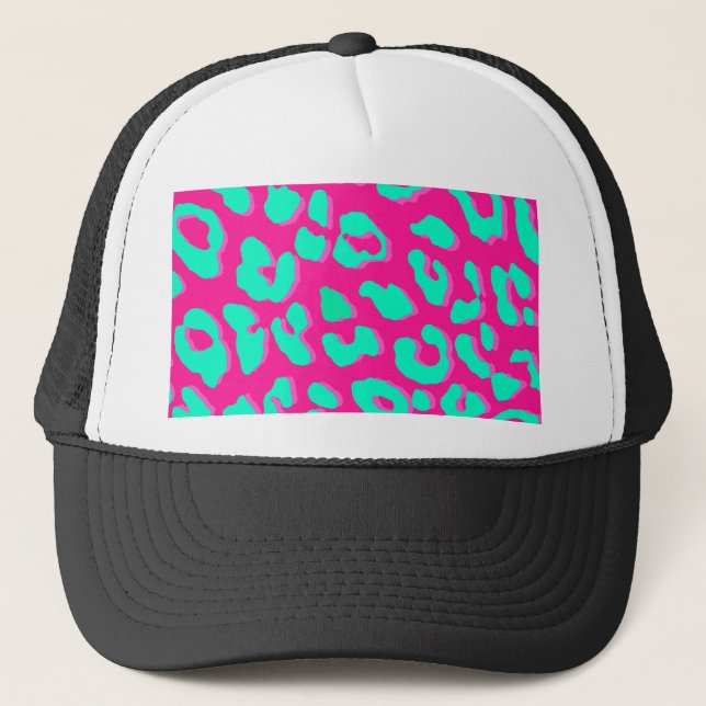 Leopard Print Pink Mint Trucker Hat (Front)