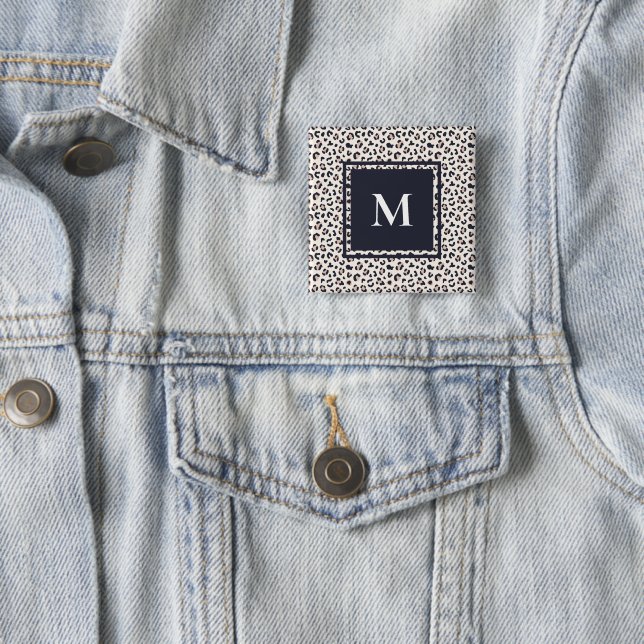 Leopard print pink monogram  15 cm square badge (In Situ)