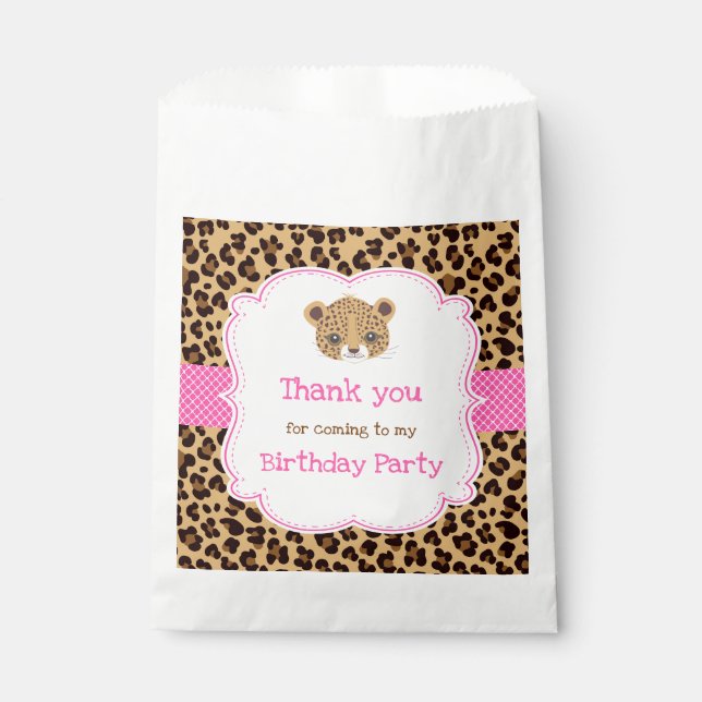 Leopard Print Pink Quatre foil  Birthday Party Favour Bags (Front)