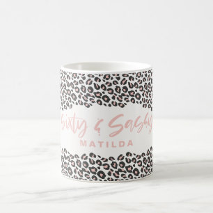 Leopard print pink sixty and sassy 60th birthday coffee mug