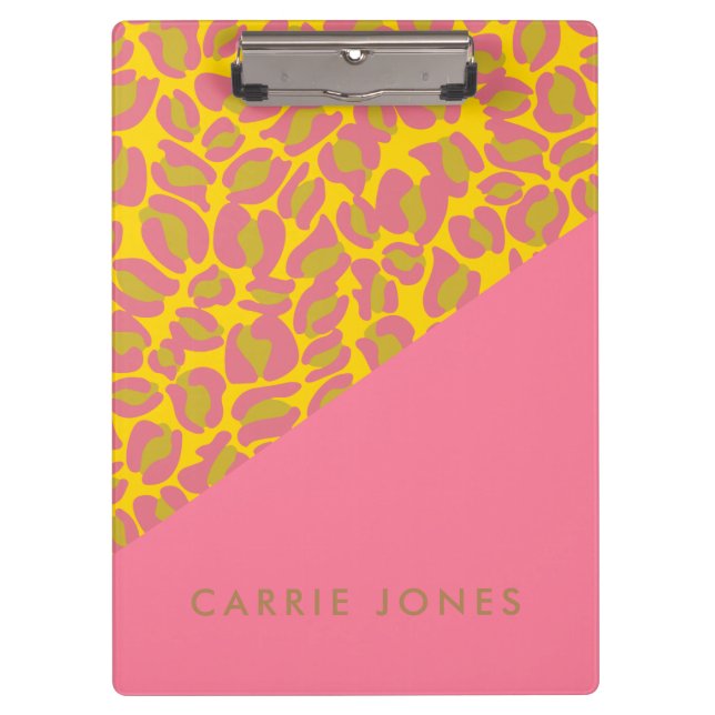 Leopard Print Pink Yellow Gold Business Elegant Clipboard (Front)
