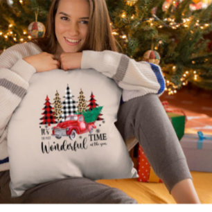 Leopard print plaid Christmas tree  Cushion