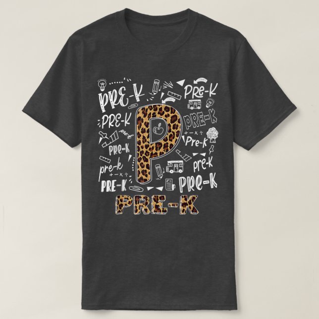 Leopard Print Pre K Teacher Kids Back to School T- T-Shirt (Design Front)