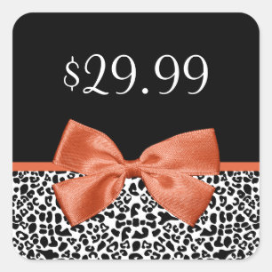 Leopard Print Price Tag Trendy Burnt Orange Ribbon