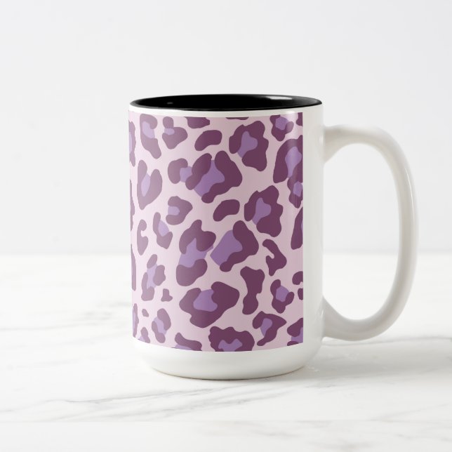 Leopard Print Purple and Lavender Two-Tone Coffee Mug (Right)