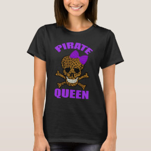 Leopard Print Purple Bow Pirate Queen Skull T-Shirt