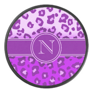 Leopard print purple monogram  hockey puck