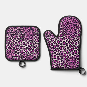 Leopard Print Purple Oven Mitt & Pot Holder Set