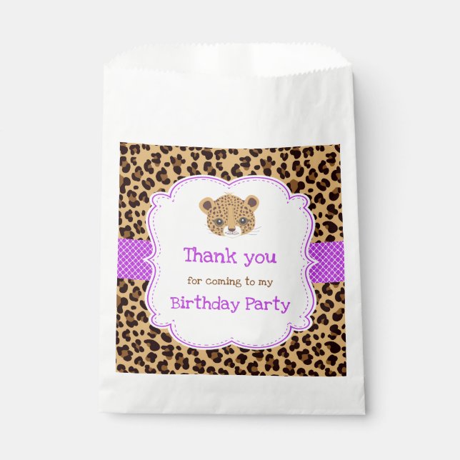 Leopard Print Purple Quatre foil  Birthday Party Favour Bags (Front)