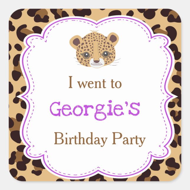 Leopard Print Purple Quatrefoil 'I went to' Square Sticker (Front)