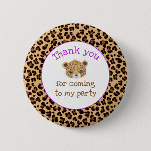 Leopard Print Purple Quatrefoil 'Thank you' 6 Cm Round Badge