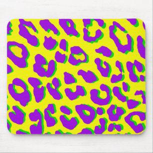 Leopard Print Purple Yellow Green Mouse Pad