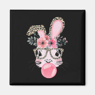 Leopard Print Rabbit Bunny Blowing Bubble Gum East Magnet