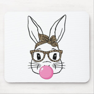 Leopard Print Rabbit Bunny Blowing Bubble Gum East Mouse Pad
