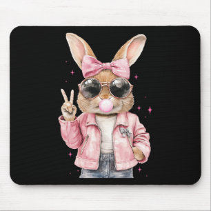 Leopard Print Rabbit Bunny Blowing Bubble Gum East Mouse Pad