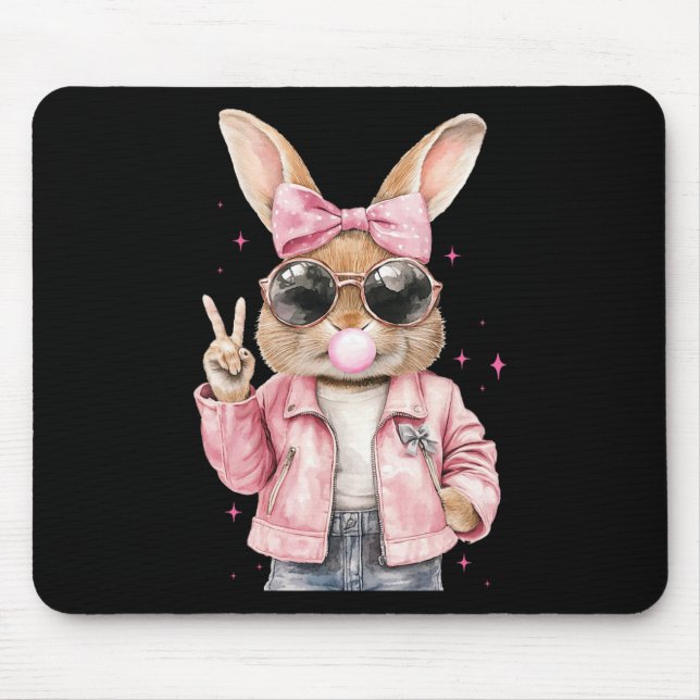 Leopard Print Rabbit Bunny Blowing Bubble Gum East Mouse Pad (Front)