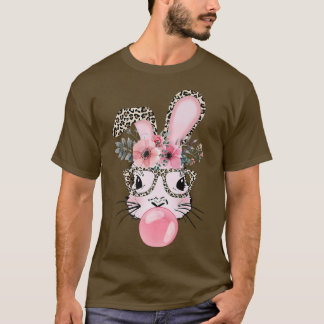 Leopard Print Rabbit Bunny Blowing Bubble Gum East T-Shirt