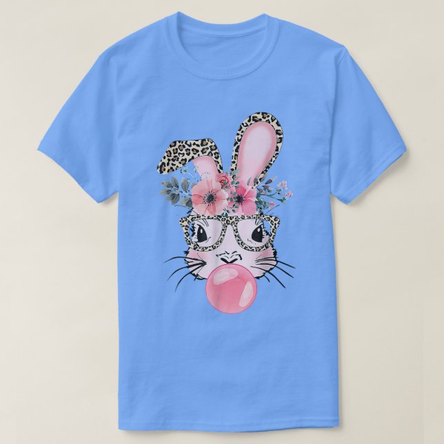 Leopard Print Rabbit Bunny Blowing Bubble Gum East T-Shirt (Design Front)