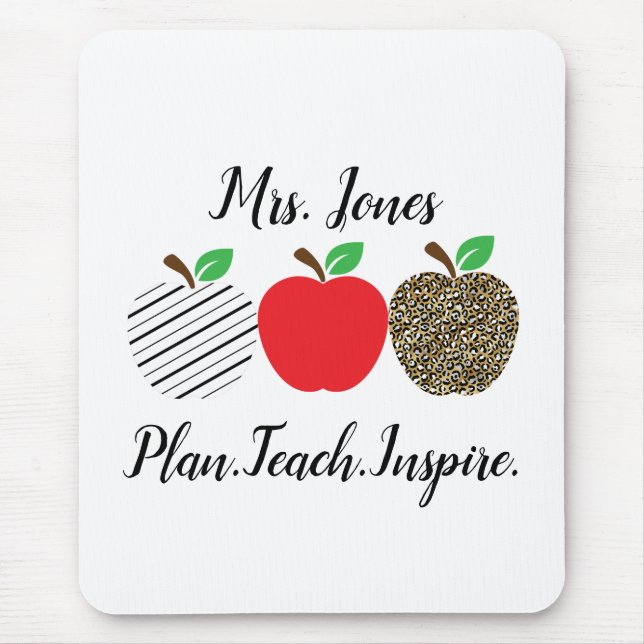 Leopard Print Red Apple Teacher Back To School  Mouse Pad (Front)