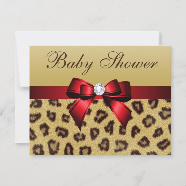 Leopard Print, Red Bow Baby Shower Invitation (Front)