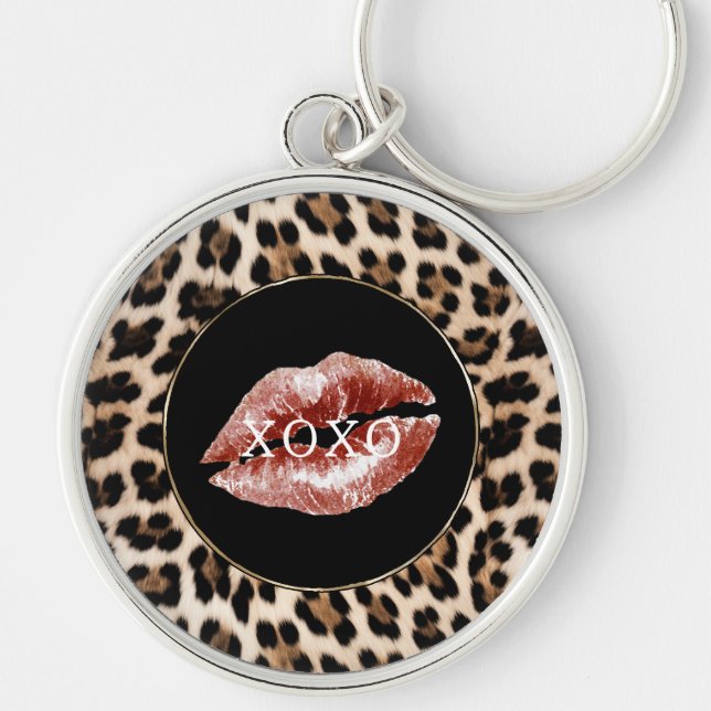 Leopard Print Red Lips XOXO Key Ring (Front)