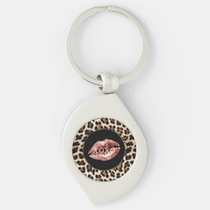 Leopard Print Red Lips XOXO Key Ring