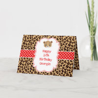 Leopard Print Red Quatrefoil Birthday