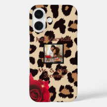 Leopard Print Red Rose Mr. and Mrs. Text Photo