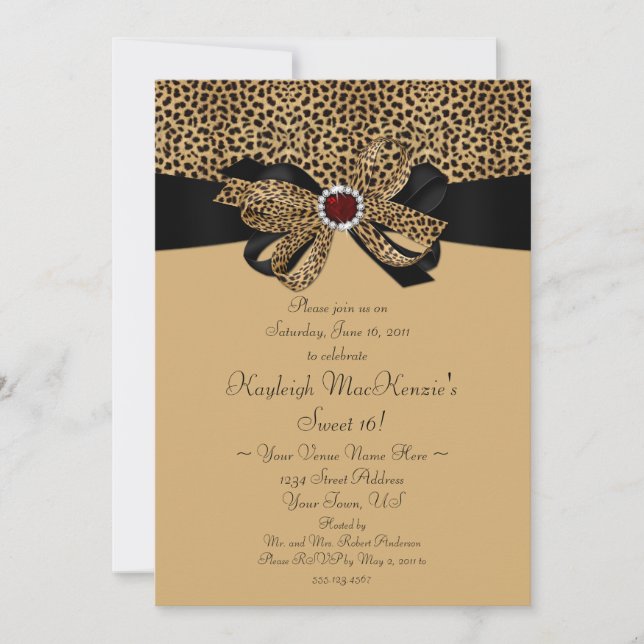 Leopard Print Ruby Diamonds Sweet 16 Invitation (Front)