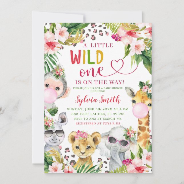 Leopard Print Safari Wild One Girl Baby Shower Invitation (Front)