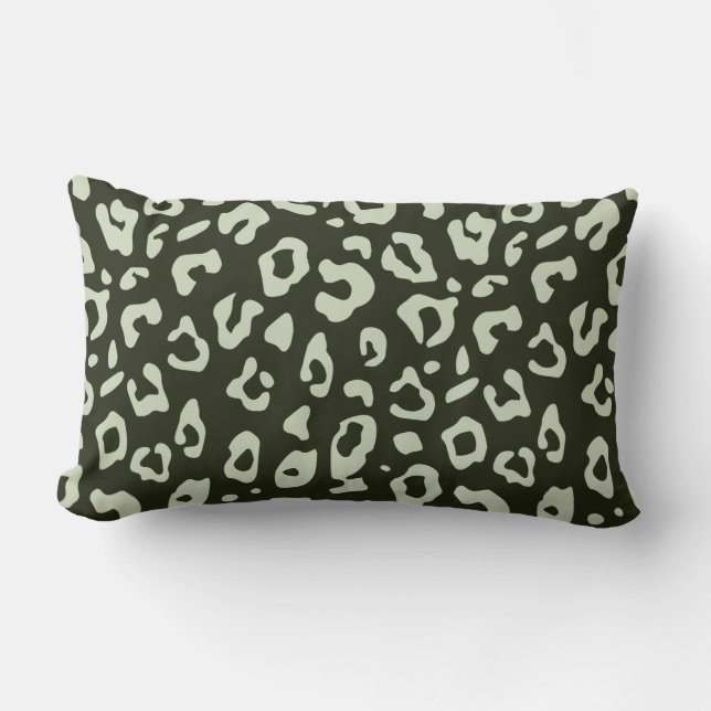 Leopard Print Sage Green Jungle Green Animal Print Lumbar Cushion (Front)