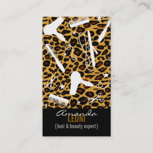 Leopard Print Salon Tools Vertical Business Card