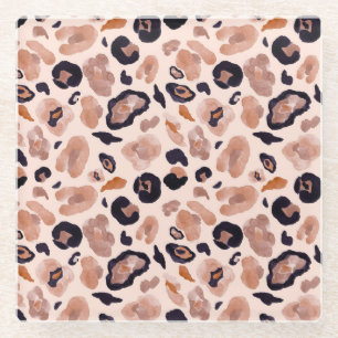 Leopard print, seamless, beige background. glass coaster