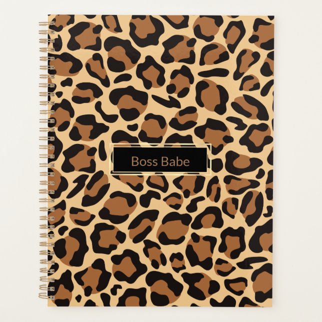 Leopard Print Seamless Pattern Custom Name Planner (Front)