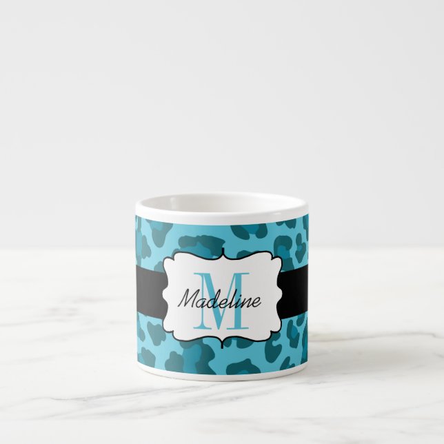 Leopard Print Shades of Blue Espresso Mug (Front)