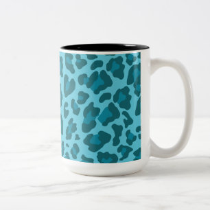 Leopard Print Shades of Blue Two-Tone Coffee Mug