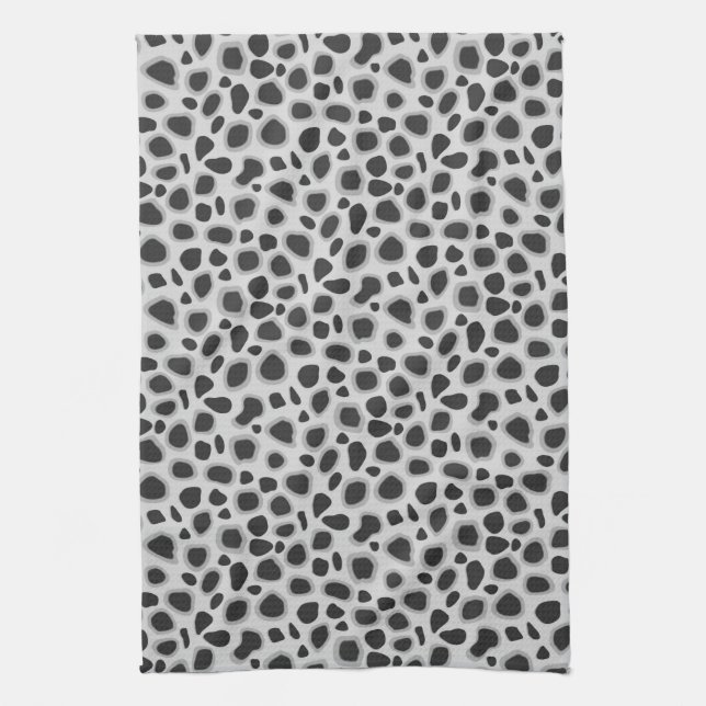 Leopard Print - Shades of Grey Tea Towel (Vertical)