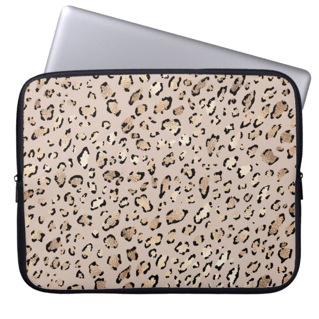 Leopard Print, Shining Gold Spots. Laptop Sleeve (Front)