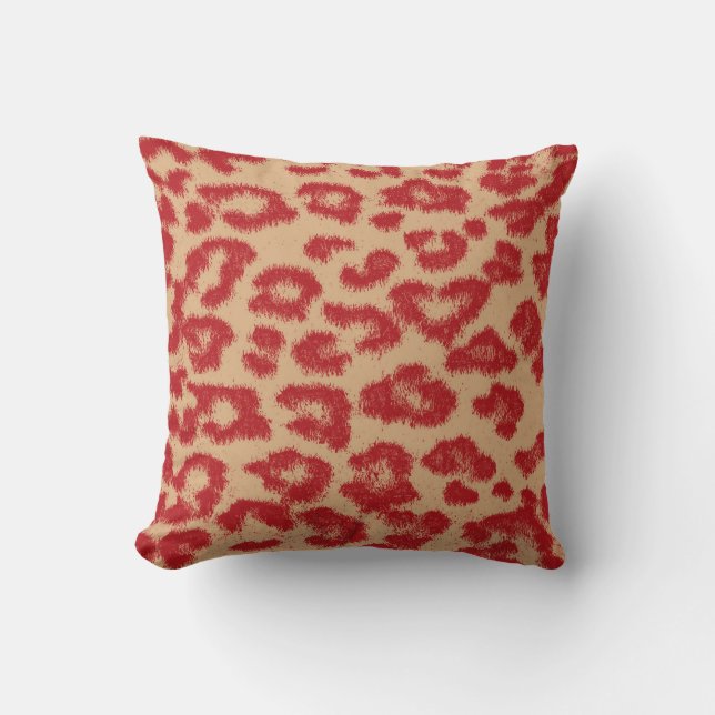 Leopard Print Skin Fur Fire Brick Cushion (Front)