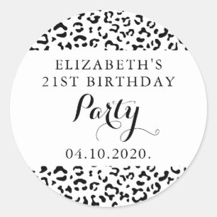 Leopard Print, Spots, Black And White, Birthday Classic Round Sticker